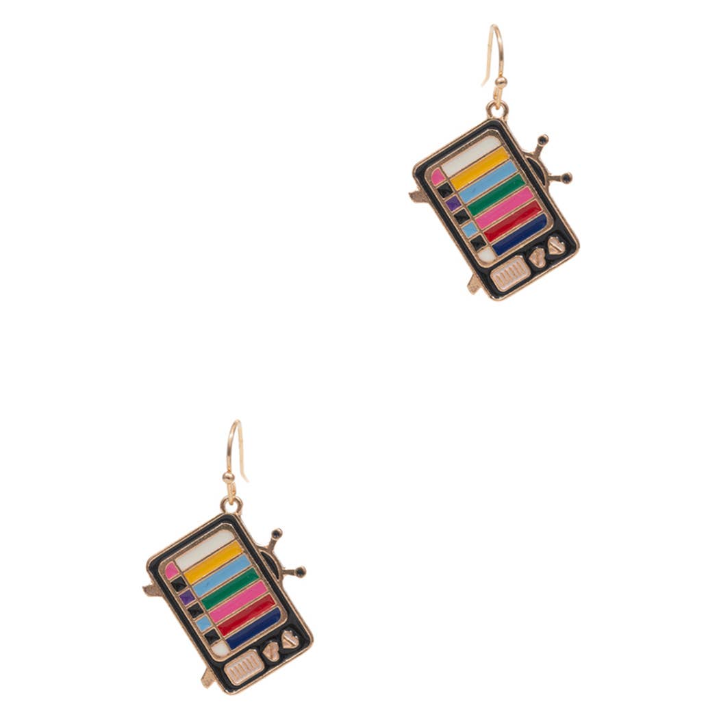 Retro Television Enamel Pendant Hook Earrings