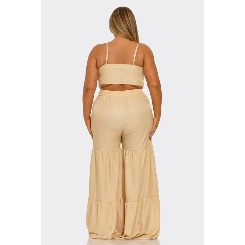 RUFFLE HEM WIDE LEG PANTS SET “7even Sleek”