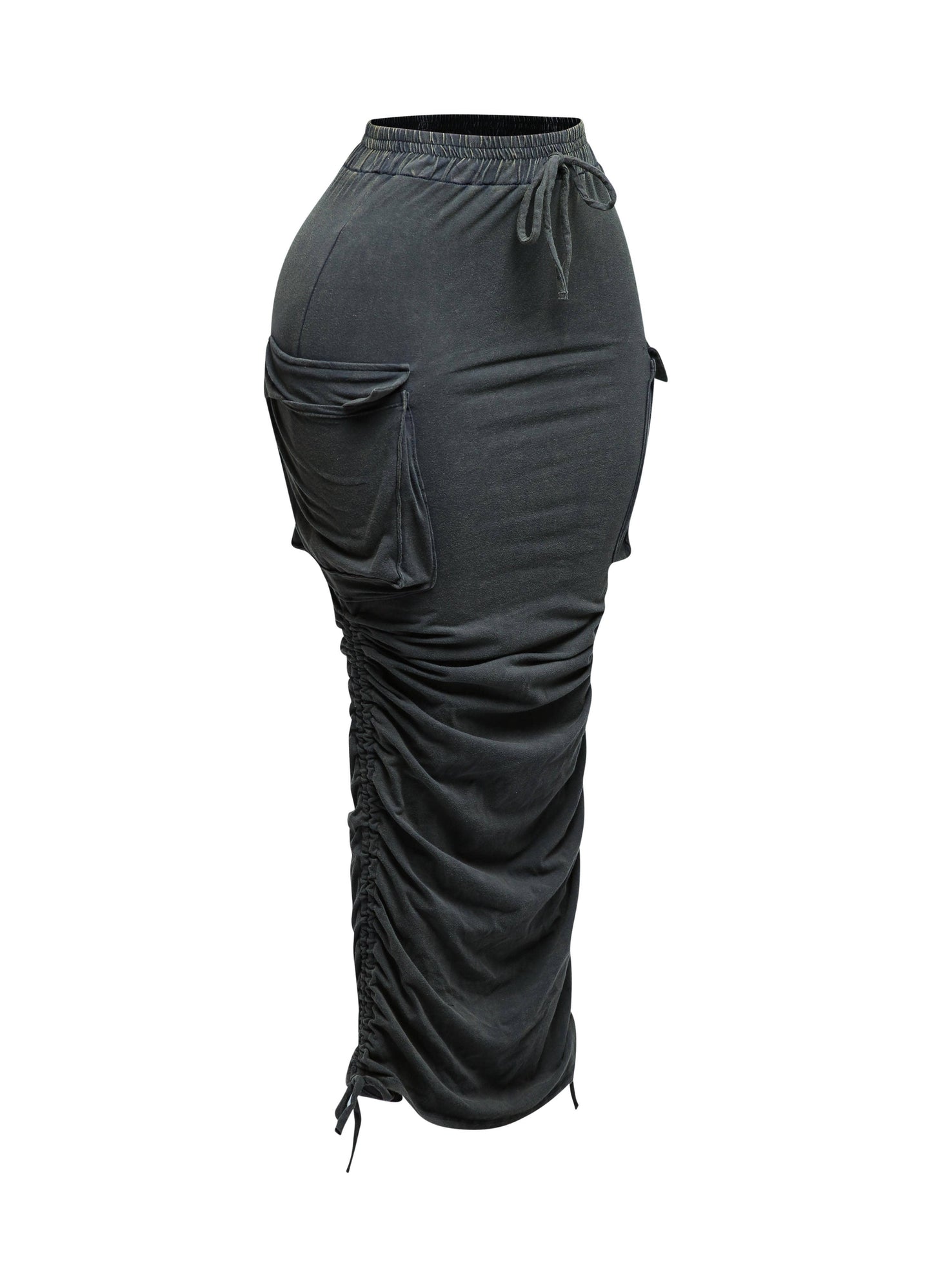 Mineral washed drawstring skirt “7even Curve”
