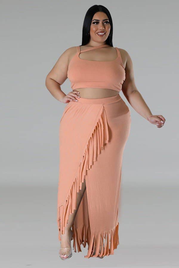 Sleeveless Skirt Set with Irregular Fringe “7even Curve“