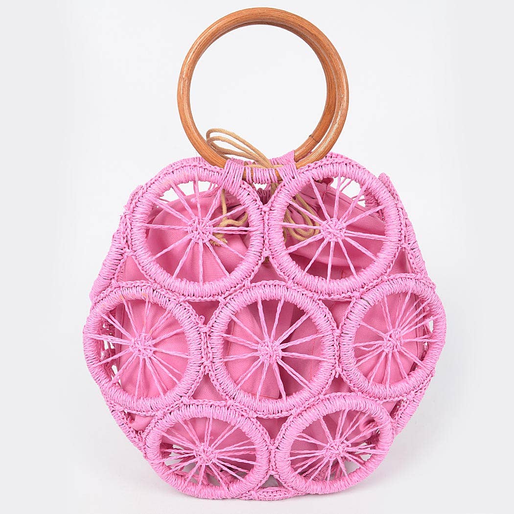 Faux Straw Round Tote Bag