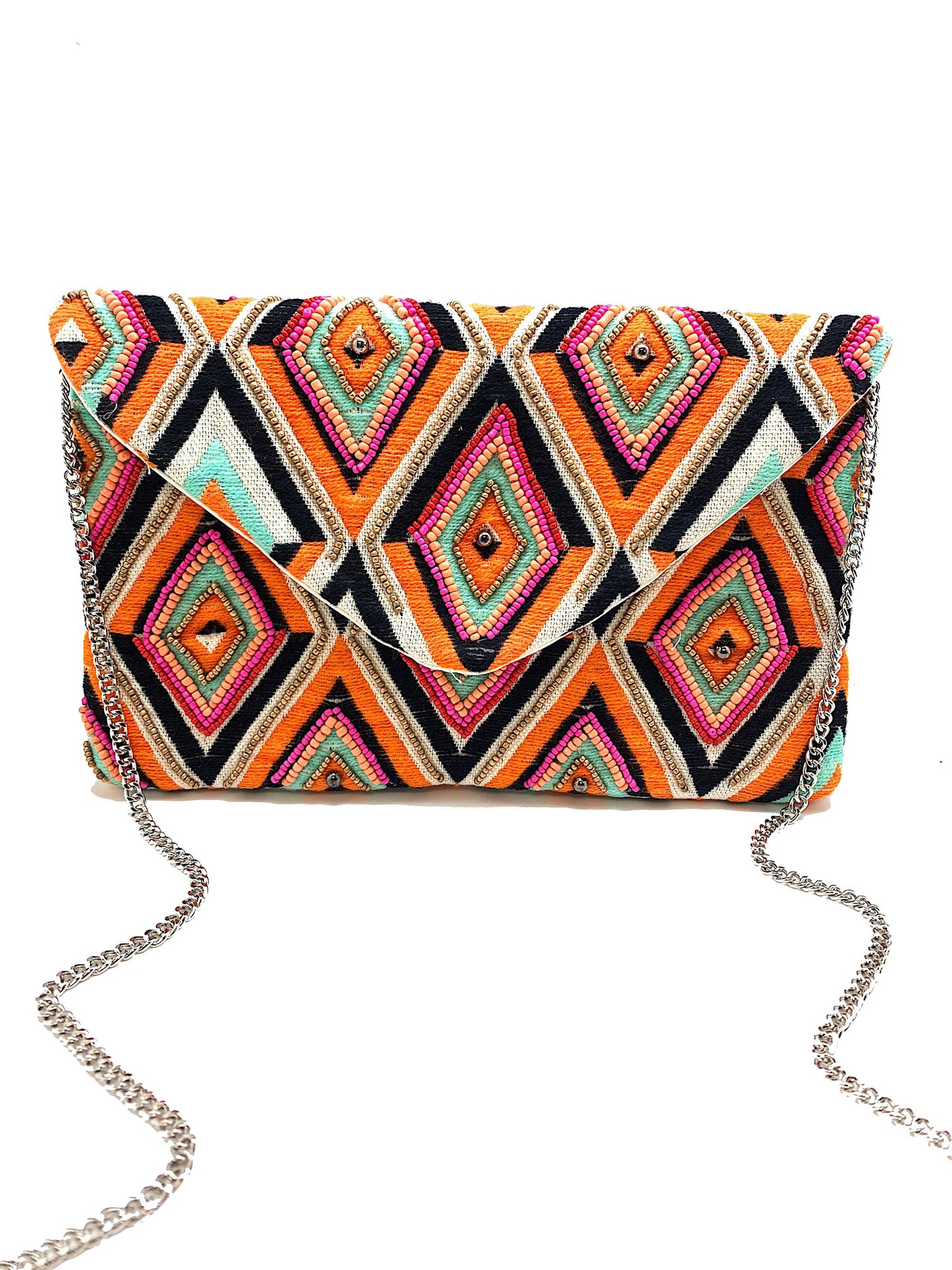 MULTI COLORED DIAMOND BEADED CLUTCH