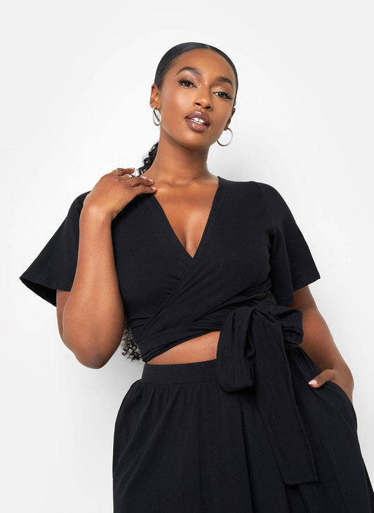 Big Risk Wrap Around Kimono Crop Top - Black “7even Curve”
