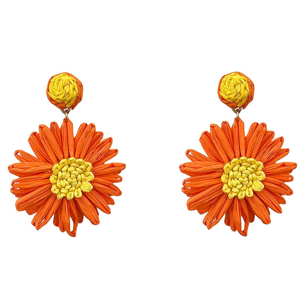 Raffia Flower Shaped Drop Post Earring