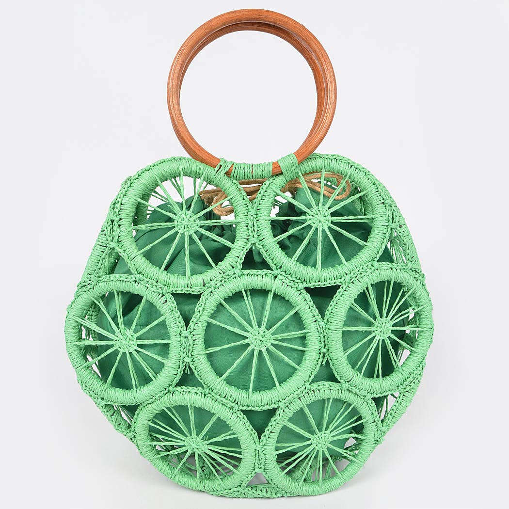 Faux Straw Round Tote Bag