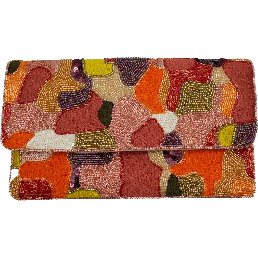 ABSTRACT WARM EMBROIDERY BEADED CLUTCH