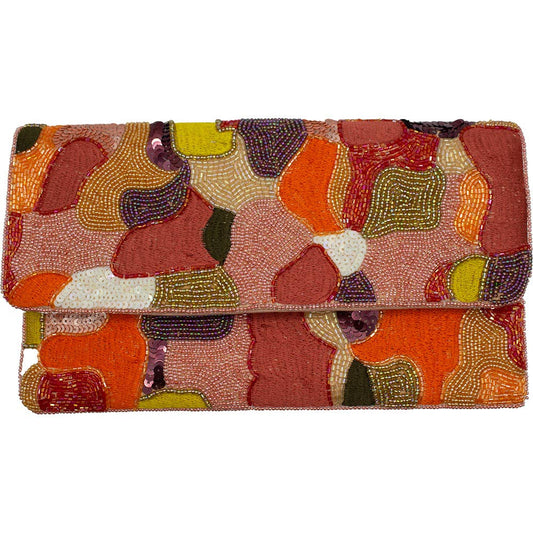 ABSTRACT WARM EMBROIDERY BEADED CLUTCH