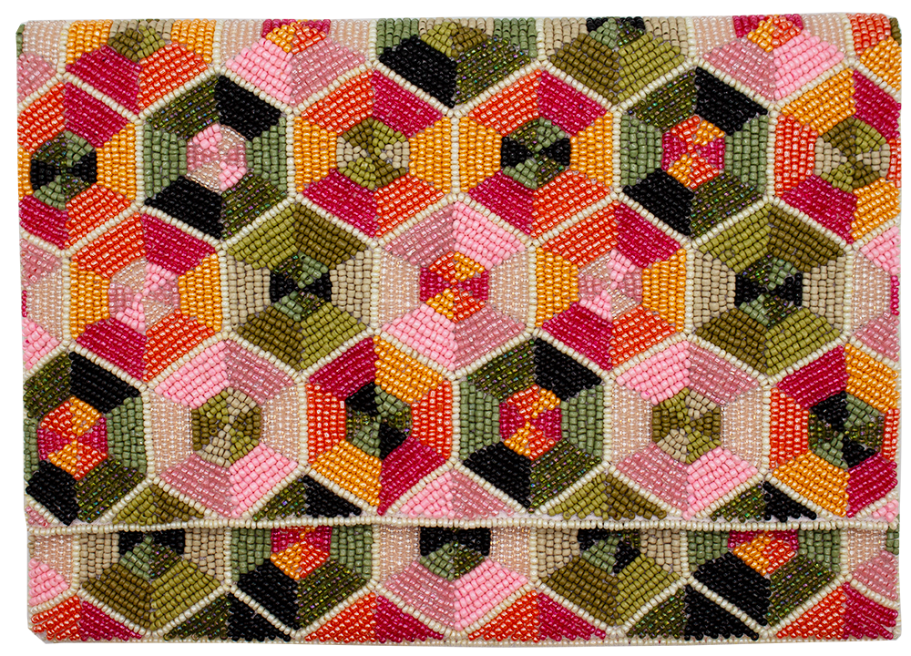 HEXAGONAL ARTIST SERIES DOUBLE SIDED BEADED CLUTCH