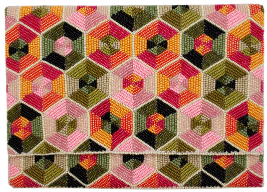 HEXAGONAL ARTIST SERIES DOUBLE SIDED BEADED CLUTCH
