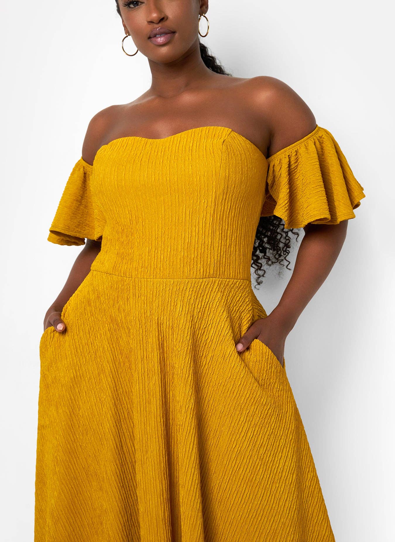 Textured Skater Midi Dress “7even Curve”