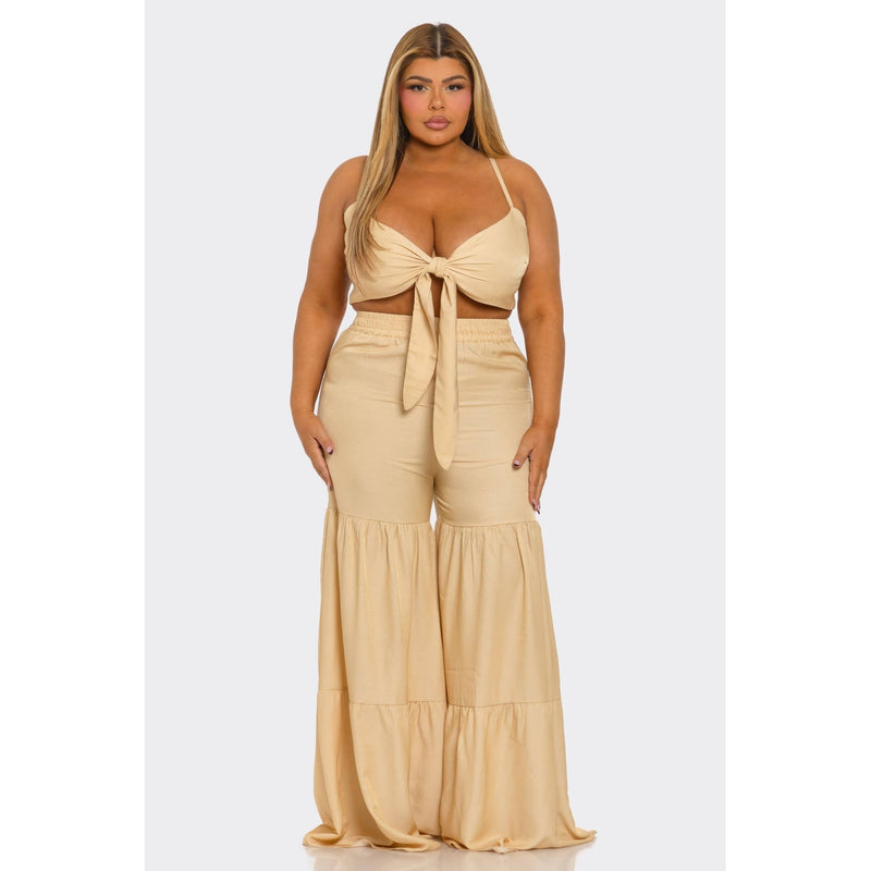 RUFFLE HEM WIDE LEG PANTS SET “7even Sleek”