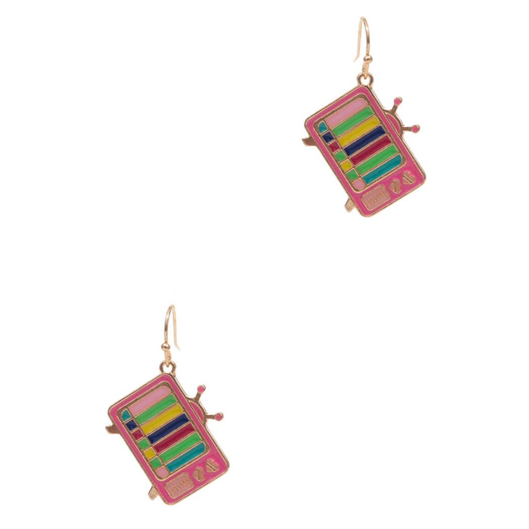 Retro Television Enamel Pendant Hook Earrings