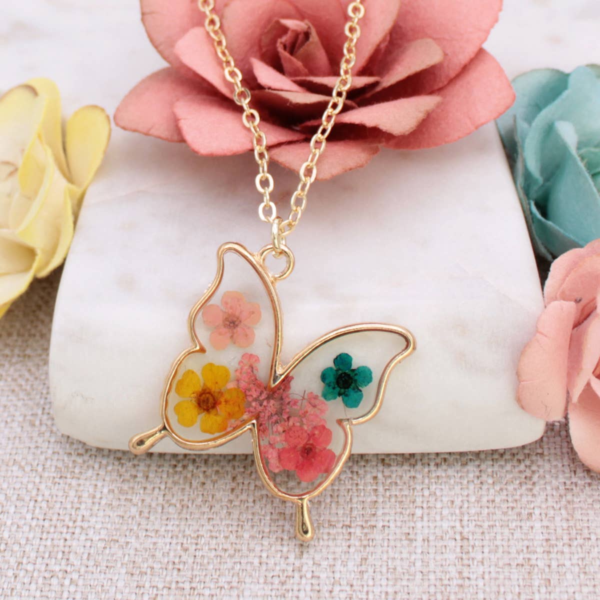 Butterfly Bouquet Dried Flower Necklace
