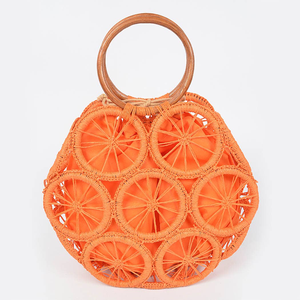 Faux Straw Round Tote Bag