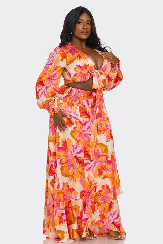 2Pc Printed Ultra-Short Tops & Maxi Dress “7even Curve”